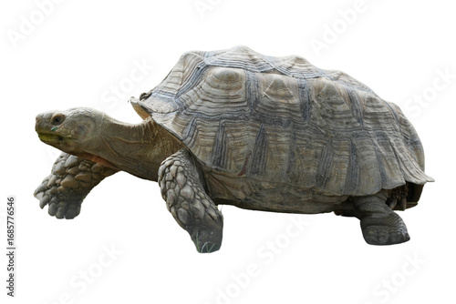 African Spurred Tortoise [Centrochelys sulcata] Isolated on a White Background with Copy Text Space. Unique Exotic Reptile Element for Wildlife Posters, Cultural Themes, and Nature-Inspired Designs. 