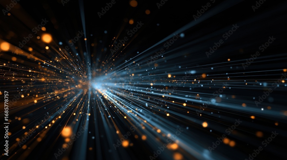 Naklejka premium Dynamic light rays burst through a dark space, creating a mesmerizing visual display of color and motion