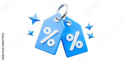 Tag label with percentage discount coupon online shopping icon 3d illustration background