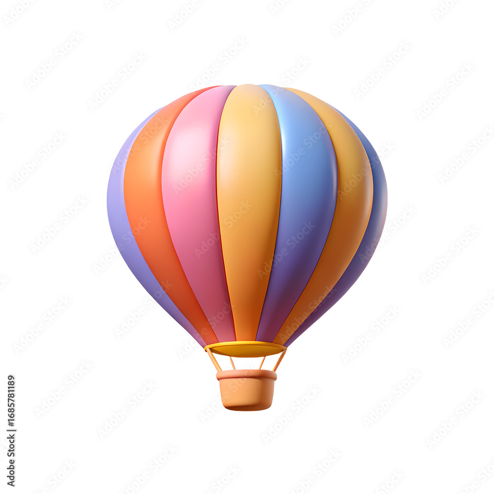 Naklejka premium 3D Hot Air Balloon Glossy Colorful Minimal Elegant Transparent PNG