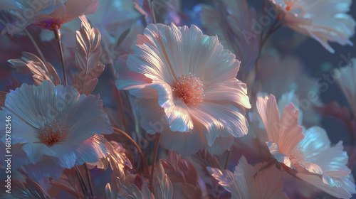 A close up of a bouquet of flowers with a light blue background. The flowers are white and appear to be in a vase