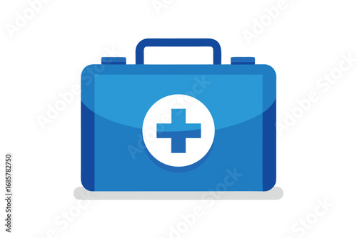 Bright blue medical kit with a white cross symbol on a flat surface
