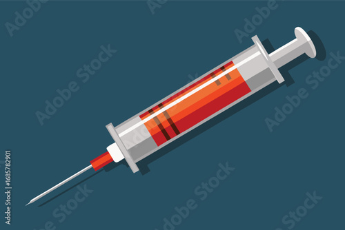Detailed depiction of a syringe filled with liquid, demonstrating medical equipment usage