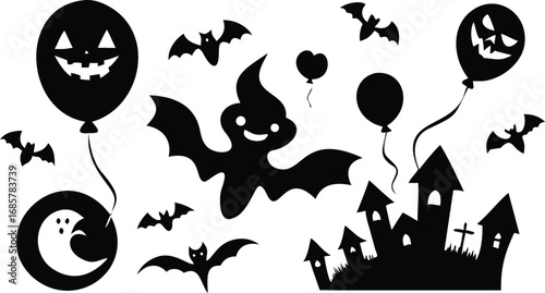 Whimsical Black Cat Silhouette with Moon and Stars halloween