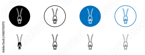 Zipper tool icons set in black and blue colors on white background