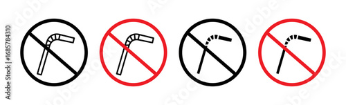 Stop using the plastic straw icons set in black and blue colors on white background
