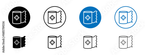Sterile gauze icons set in black and blue colors on white background