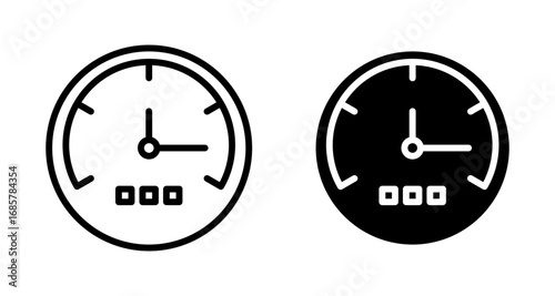 Speedometer icons set in black and blue colors on white background