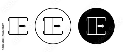 Sliding door icons set in black and blue colors on white background