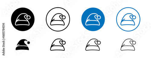 Santa hat icons set in black and blue colors on white background