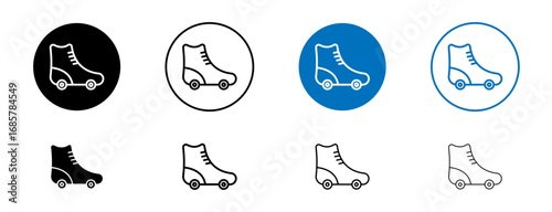 Roller skates icons set in black and blue colors on white background