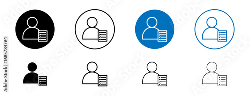 Personality characteristics icons set in black and blue colors on white background