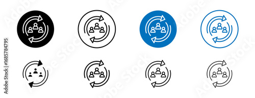 Personnel change icons set in black and blue colors on white background