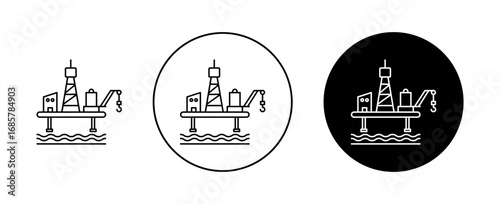 Oil platform icons set in black and blue colors on white background