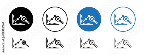 Market prediction icons set in black and blue colors on white background