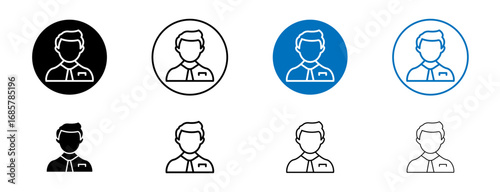 Manager icons set in black and blue colors on white background