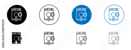 Loading laundry icons set in black and blue colors on white background