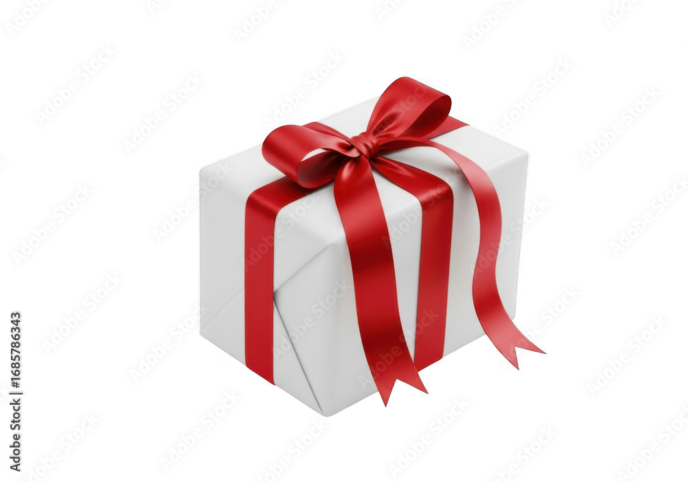 Fototapeta premium White gift box with red ribbon isolated on transparent background