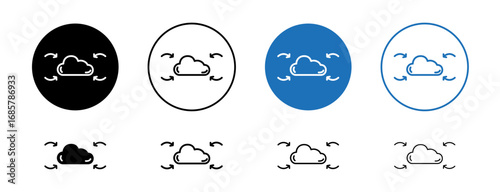 Data aggregation icons set in black and blue colors on white background