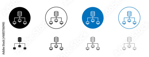 Data mining icons set in black and blue colors on white background