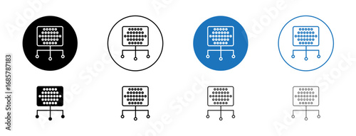 Content management icons set in black and blue colors on white background