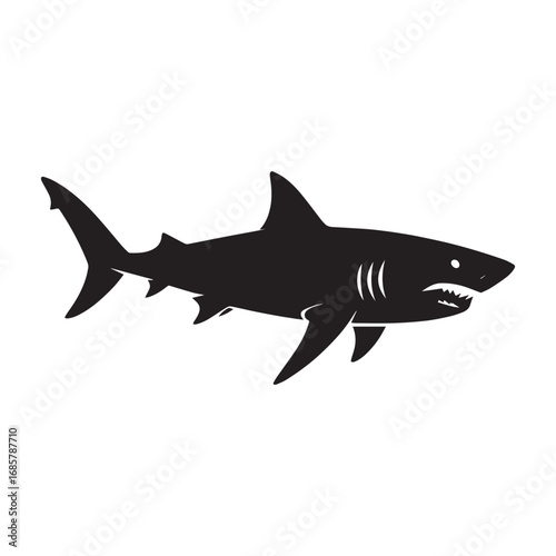 Black shark silhouette white ocean