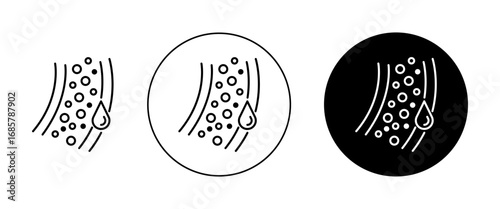 Blood flow icons set in black and blue colors on white background