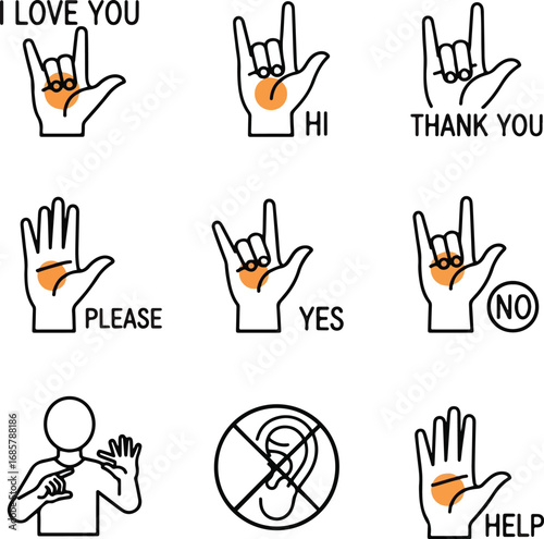Vector Set of Hand Signs and Symbols for Deafness