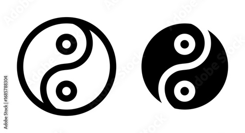 Yin yang icons set in black and blue colors on white background