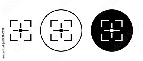 Focusing icons set in black and blue colors on white background