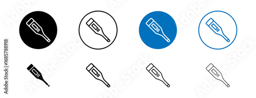 Digital thermometer icons set in black and blue colors on white background