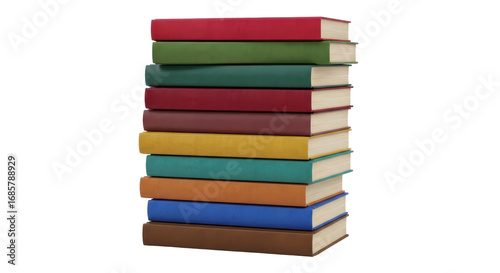 Photography Isolated stack of assorted color books, various sizes, reading, learning, knowle