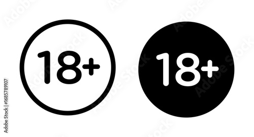18 Plus icons set in black and blue colors on white background