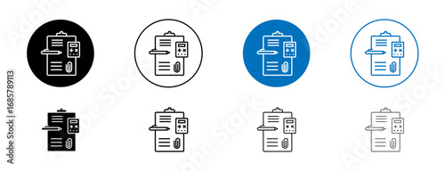 Accounting icons set in black and blue colors on white background