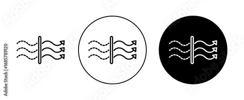 Air purification icons set in black and blue colors on white background