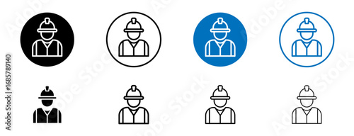Worker icons set in black and blue colors on white background