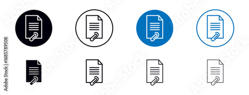 Attach document icons set in black and blue colors on white background