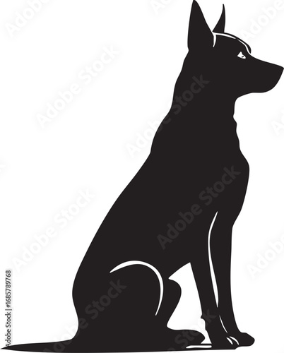Loyal German shepherd dog sitting in a side view profile, a strong canine pet and guard animal.

