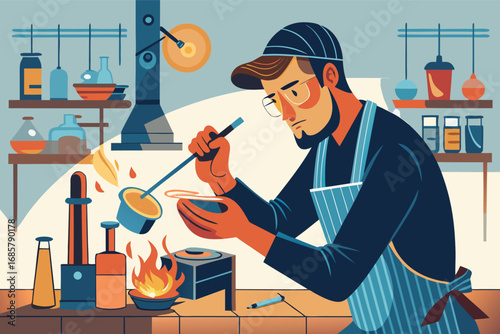 Chef working diligently in a vibrant kitchen preparing a delicious meal