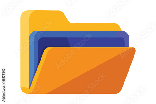 Open Isometric Folder with Blue and Orange Layers on White Background Keywords: isometric, folder, documents, files