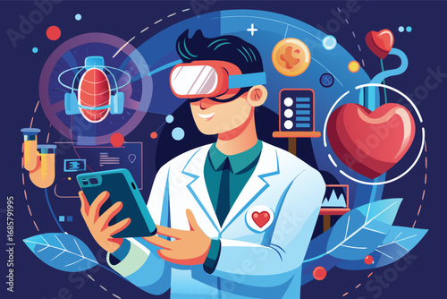 Innovative doctor uses virtual reality for heart health analysis in modern lab
