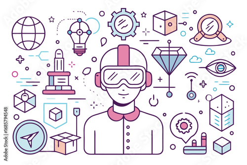 Virtual reality technology and innovative design concepts illustrated in a creative way