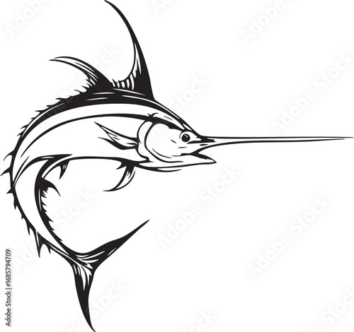 Fast swordfish mascot with fins and tail illustration


