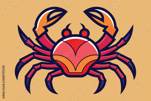 Colorful crab illustration with vibrant design on sandy background