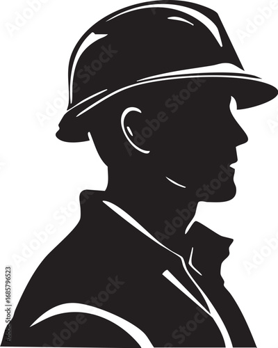 Industrial construction worker in hard hat silhouette

