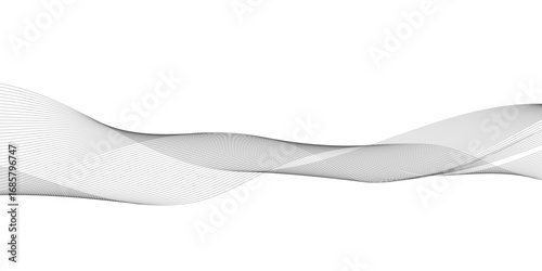Abstract white and gray business wave technology voice concept line on transparent background. Vector minimalist wavy line art design, modern digital flowing wave pattern