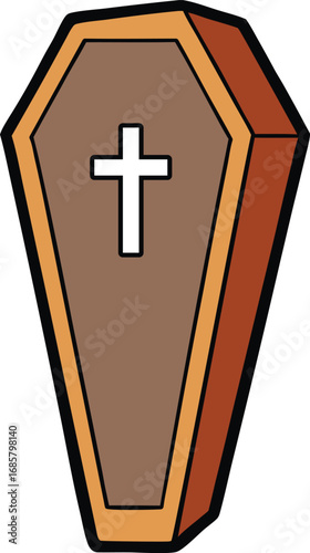 Cartoon Coffin with Christian Cross Symbol casket burial