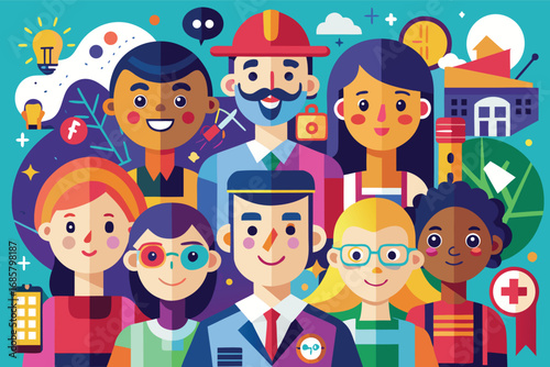 Diverse group of professionals showcasing teamwork in a vibrant urban setting