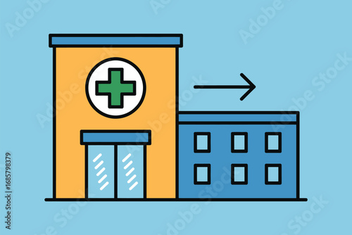 Hospital building clinic healthcare medical arrow direction service health care