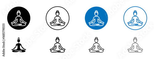 Yoga icons set in black and blue colors on white background